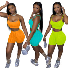 2021 New summer fashion boutique trendy 2 piece set crop top biker shorts strap sets women summer yoga sets